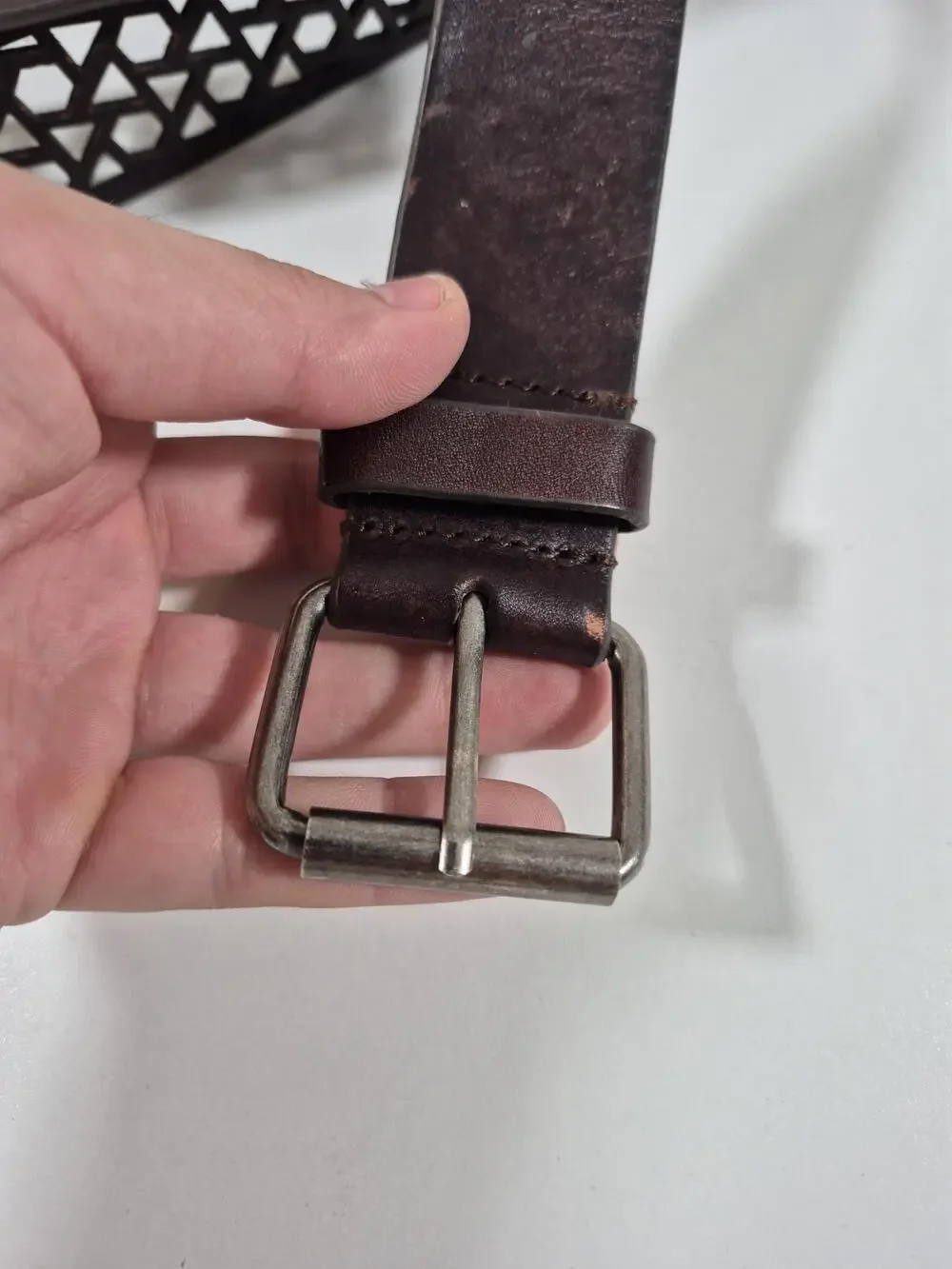 BCBGMAXAZRIA Belt Women's L Brown Leather Laser Cut Geometric